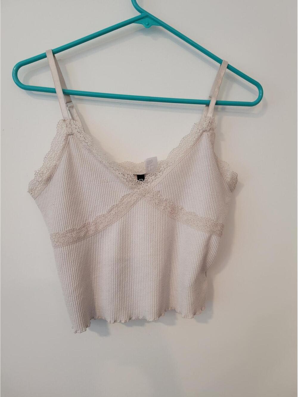 Divided Ribbed Lace Trim Camisole Top, Size M